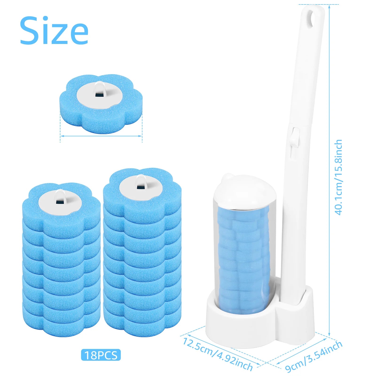 18-36Pcs Disposable Toilet Brush with Extended Handle Bathroom Toilet Brush Holder Cleaning Kit Replacement Head 360° Deep Clean