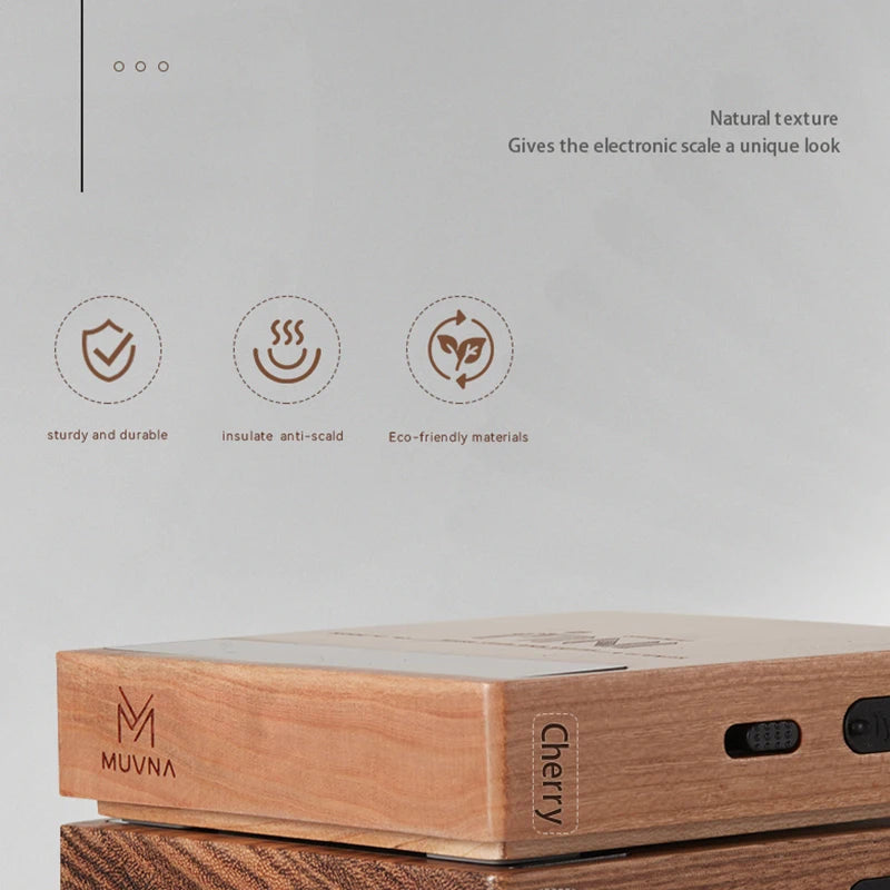 MUVNA Mini Digital Wood scale, Professional Electronic Coffee Scale for Espresso/Hand Drip Coffee 0.1g of high-precision, 2kg