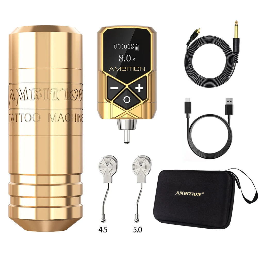 Ambition Torped 32 Powerful Brushless Motor 4.0mm-4.5mm-5.0mm Stroke Rotary Tattoo Pen Machine With RCA Cord For Tattoo Artists