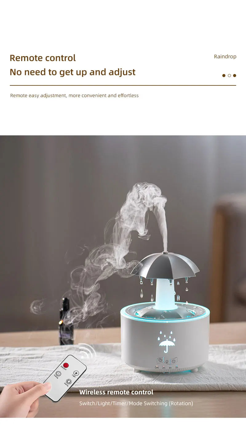 Cloud Rain Humidifier Raindrop Aroma Essential Oil DiffuserRemote Control Night Light Desktop Fountain Water Drop Sound for Home