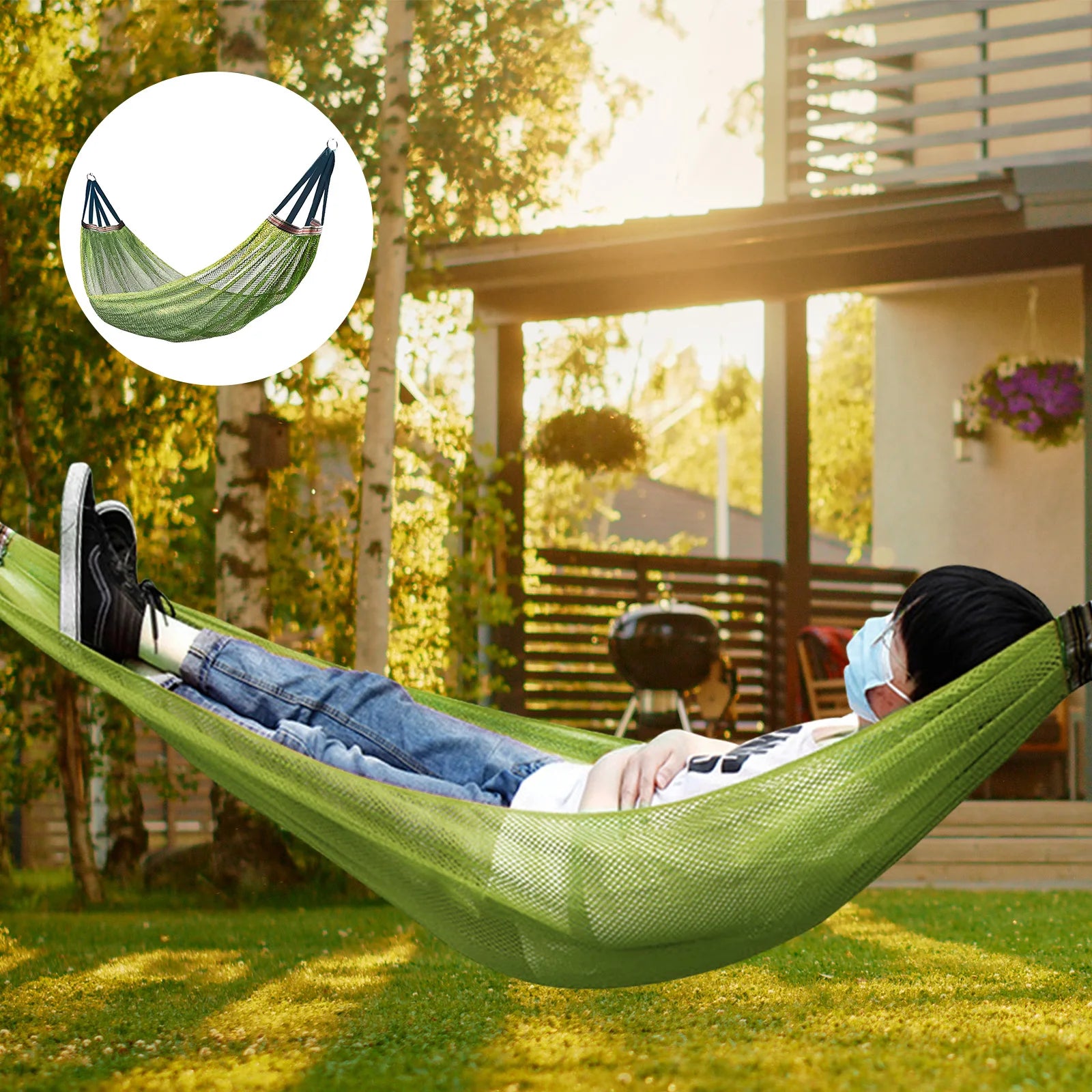 Hickened Rope Hammock Garden Outdoor Mesh Hammock Portable Simple Hammock Hanging Bed Double Outdoor Hammock with Bag
