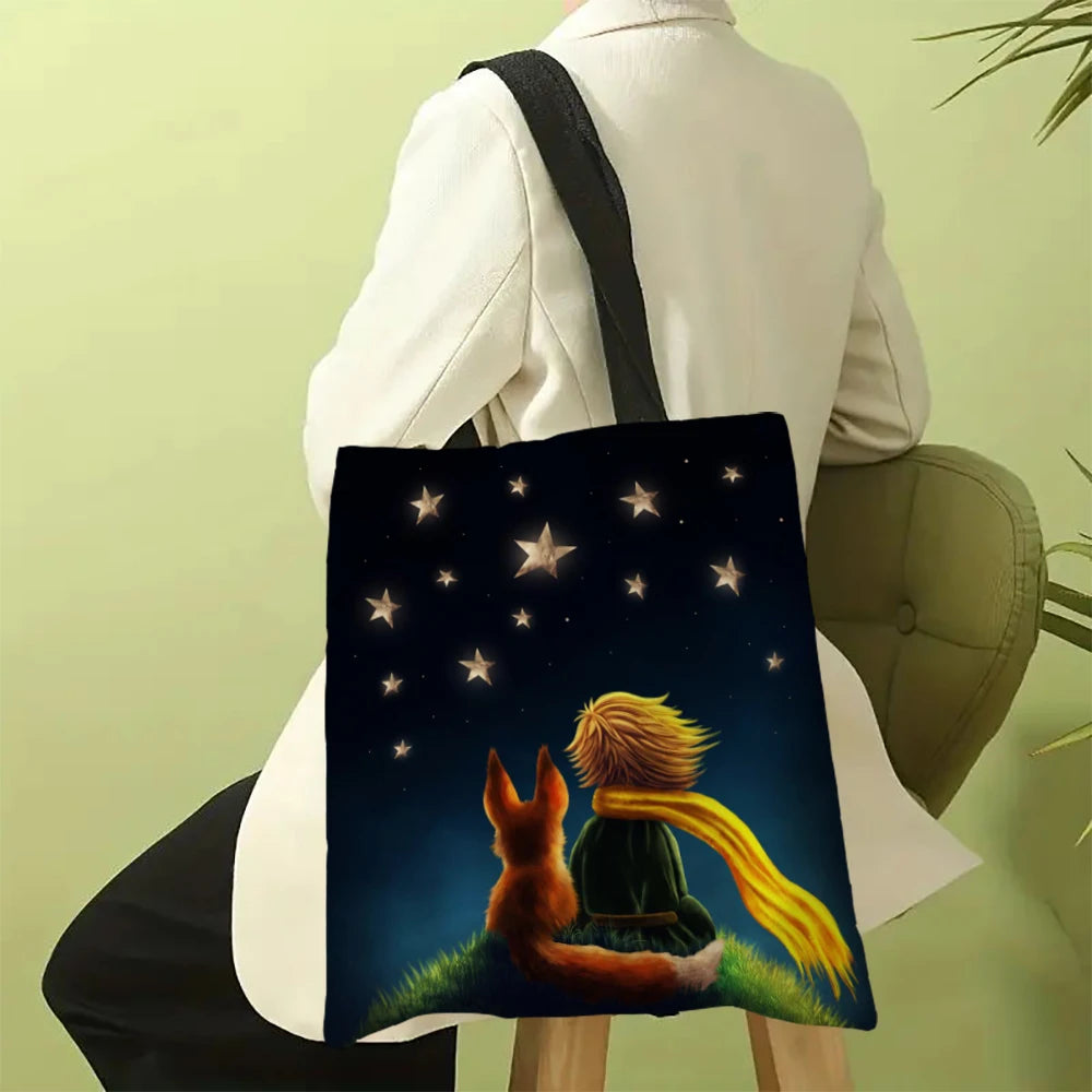 The Little Prince Canvas Bags Series Print Canvas Bag Lightweight Shoulder Bags Holder Handbag Fashion Shopping Bag 30X35cm