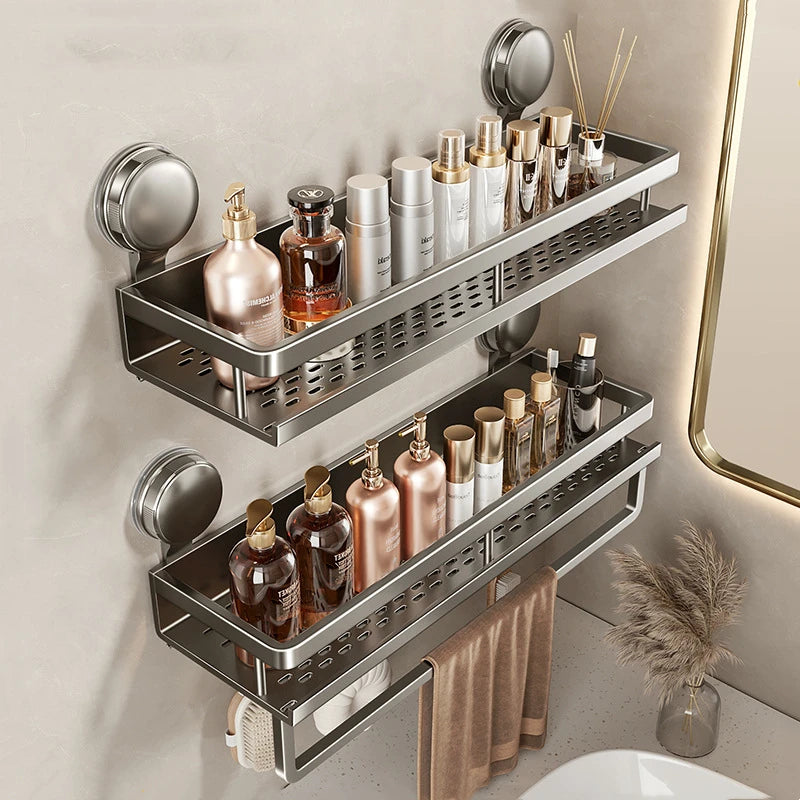 Suction Cup Bathroom Rack Bathroom Shelf Toilet Space Aluminum No Drill Hanging Rack Bathroom Organizer Hang On the Wall