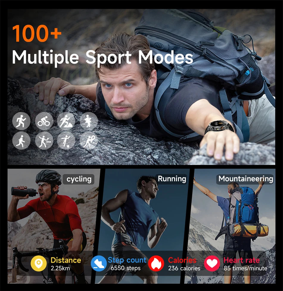 LIGE 2025 New For HUAWEI Xiaomi 1000mah AMOLED Smart Watch Men Sports Fitness LED Flashlight 3ATM Waterproof BT Call Smartwatch