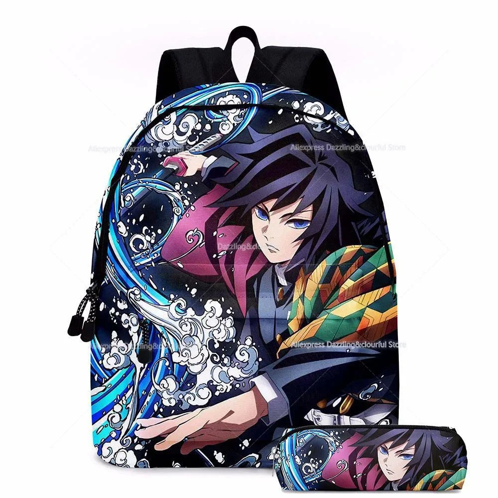 Demon Slayer Nezuko Backpacks 2pcs Girls School Bags Kimetsu No Yaiba Kids Anime Bagpacks Female Male Bookbag Gifts