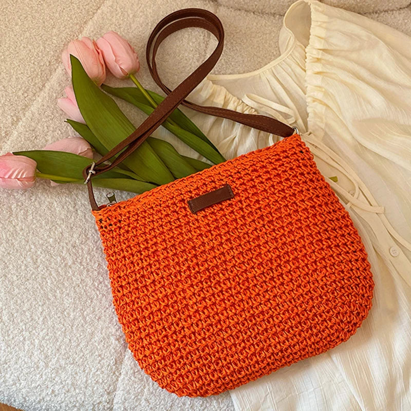 Bohemian Straw Beach Bags For Women High Capacity Handmade Shoulder Bag Casual Woven Totes Bag Shopping Clutch Handbag Purse