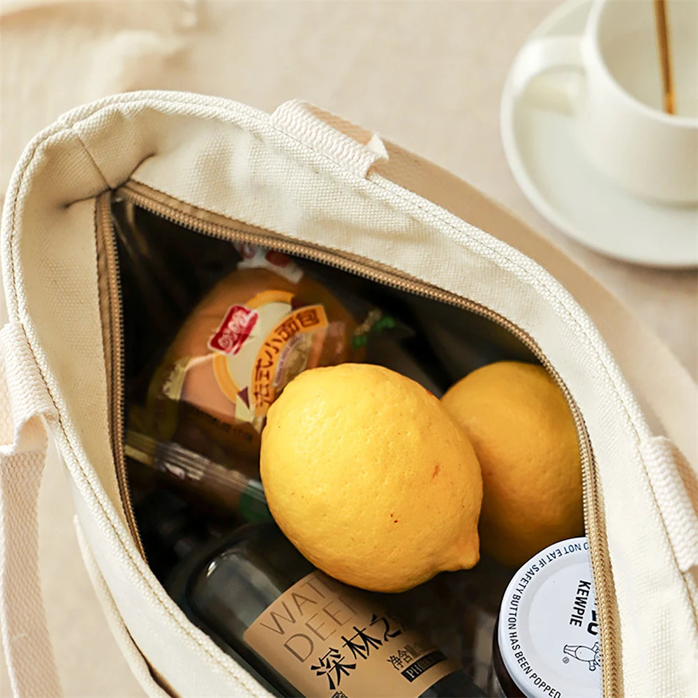 1pc Insulated Lunch Bag Large Capacity Versatile Canvas Lunch Bag with Zipper Reusable Portable Storage Tote for School Picnic