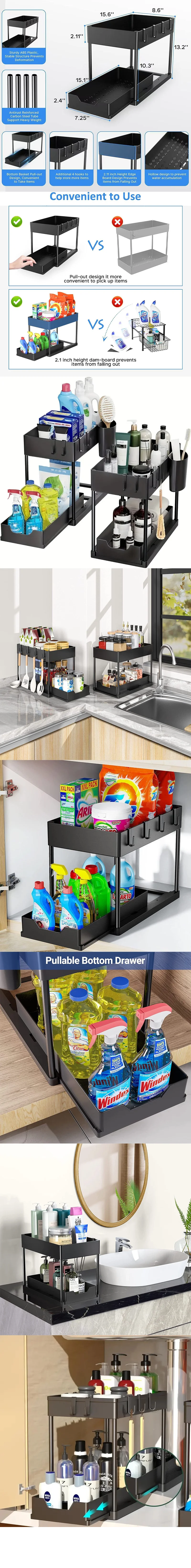 Under-Sink Pull-Out Storage Organizer: Slim Slide-Out Shelf for Kitchen Cabinets | Multi-Functional Space Saver Storage Rack