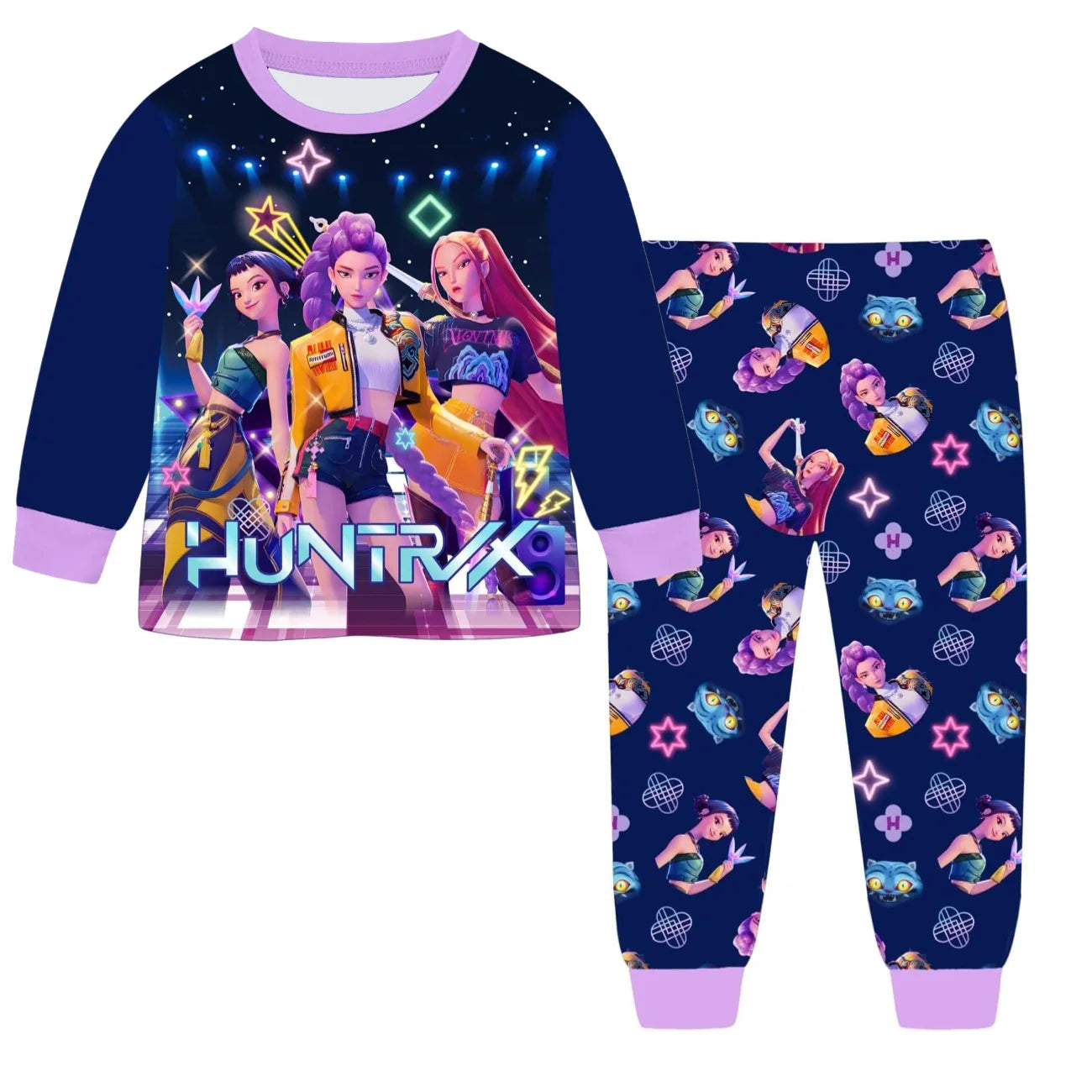 Anime Kpop Demon Hunters Zoey Costume Autumn Pajamas for Children's Clothing 3-14Years Kids Huntrix Rumi Girls Tshirt Pants Sets