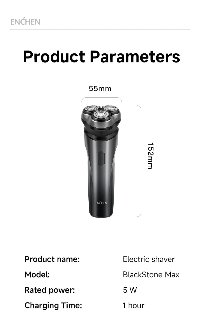 ENCHEN Electric Shaver Razor Rotary 3D Hair Shaver Professional Razor Waterproof Safety Lock Beard Trimmer Man - BlackStone Max