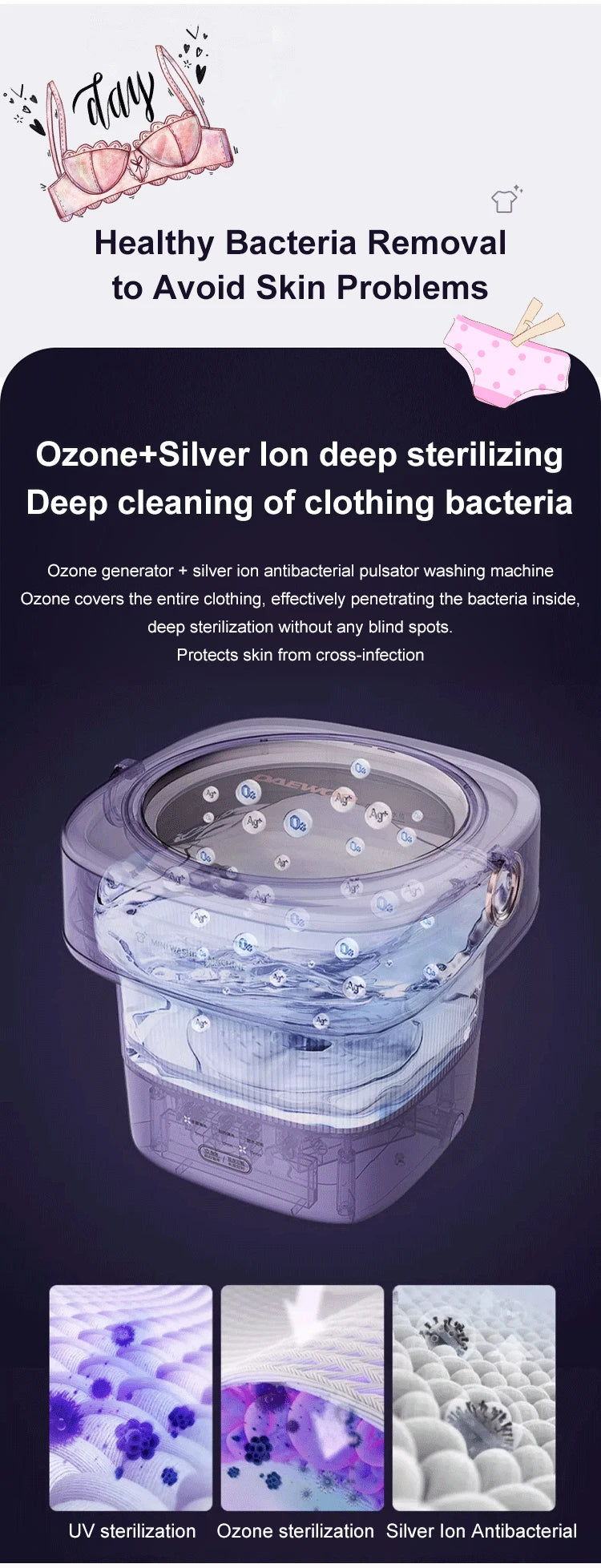 Folding Portable Washing Machine 8.5L Large Capacity Clothes Spin Dryer Bucket Travel Underwear Socks Ultrasonic Mini Washer