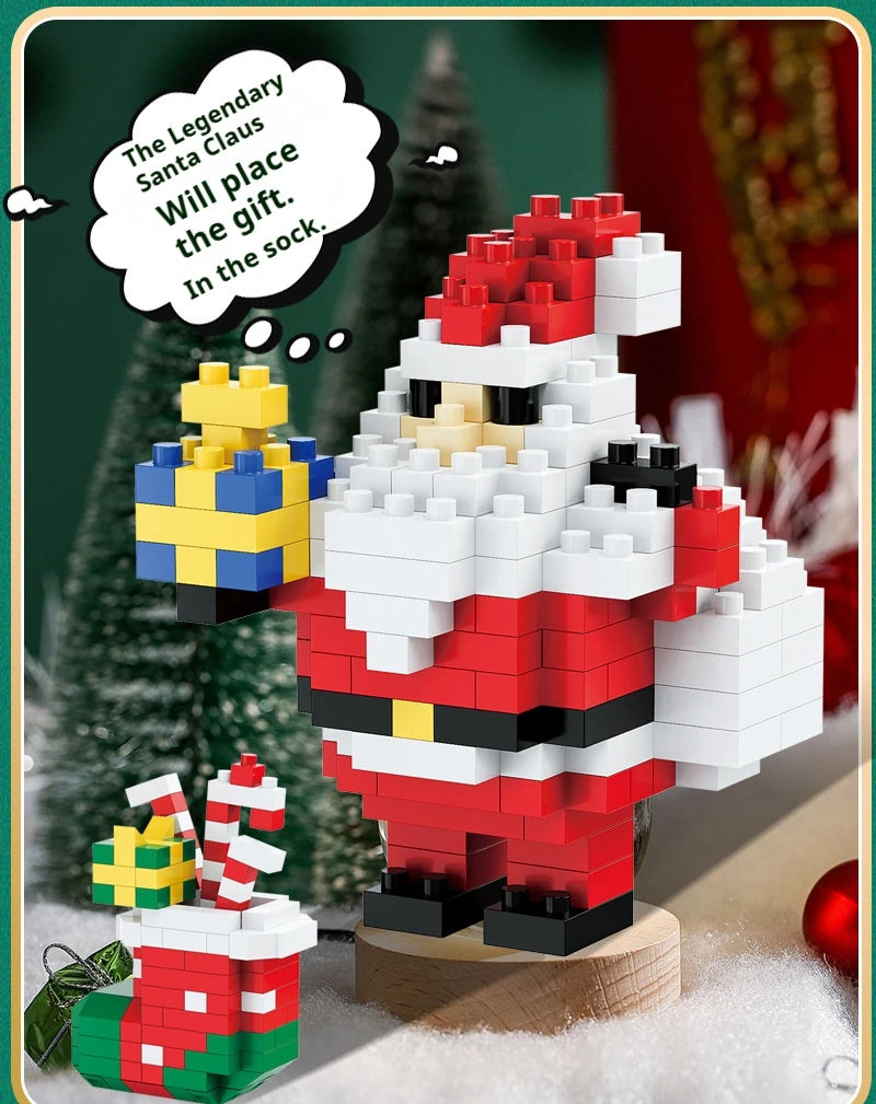Christmas Gifts Micro Building Block DIY Domino Game Santa Claus Reindeer Holiday Puzzle Assembling Bricks Table Decoration Toys