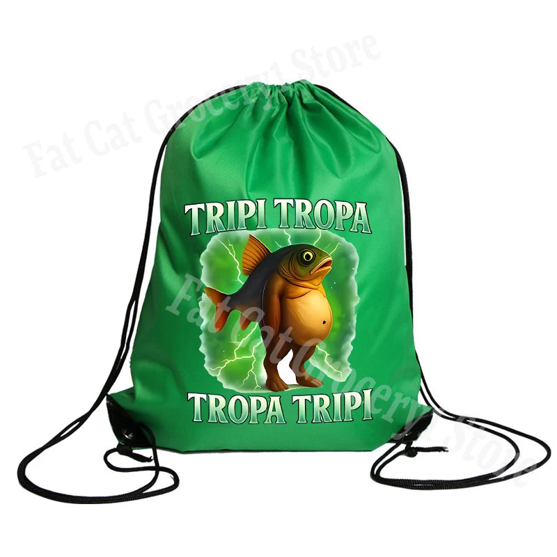 Tralalero Tralala Drawstring Backpack Tungtung Sahur Brainrot Kids Cartoon Travel Shoulders Bag New Outdoor Sport Rucksack Gift