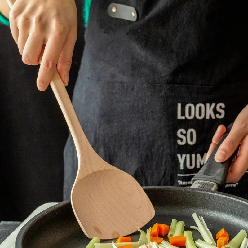 Lacquerless wooden spatula non-stick pan special high temperature household long handle wooden spoon solid wood kitchen utensils