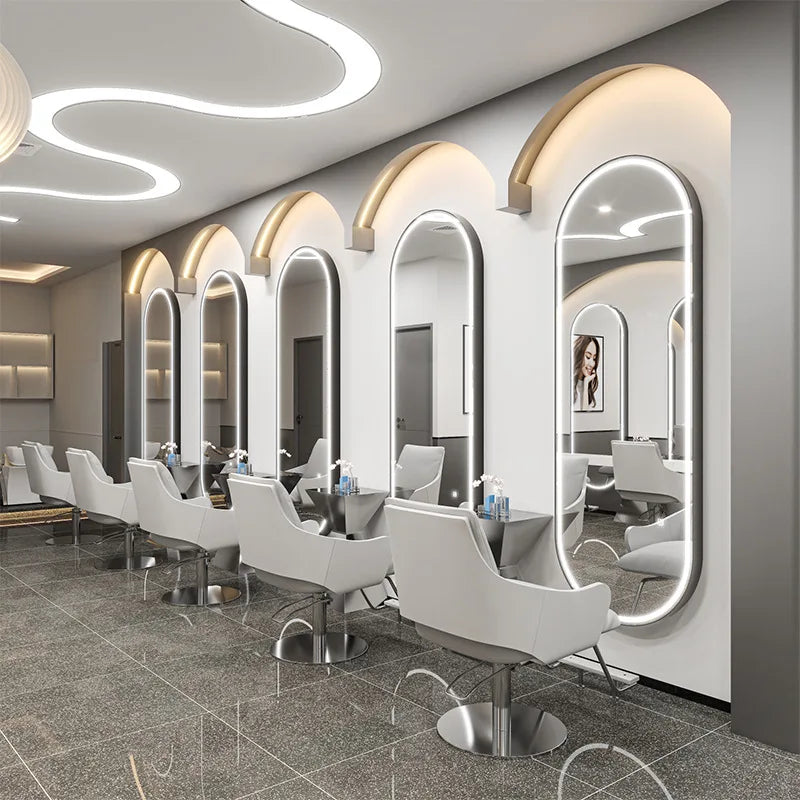 Wall-mounted simple hairdresser floor mirror LED perm and dyeing mirror table touch