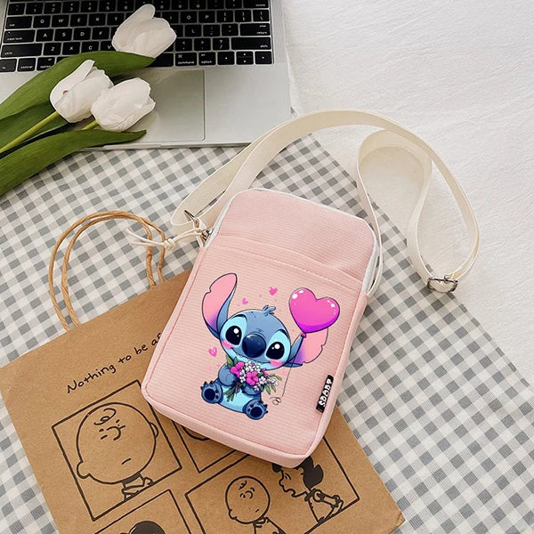 Disney Stitch Fashion Mobile Phone Bags Anime Women Messenger Bag Children Kawaii Coin Purse Girls Portable Crossbody Pouch Gift