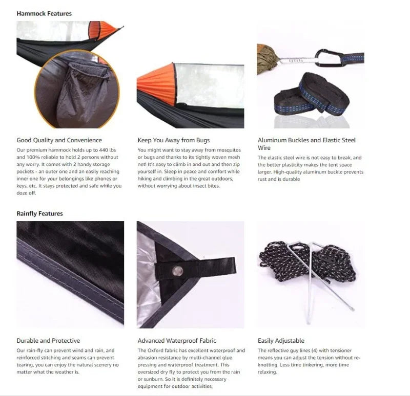 Camping Hammock with Mosquito Net and Rain Fly Tarp,hammock chair swing chair outdoor for Backpacking, Survival,Travel