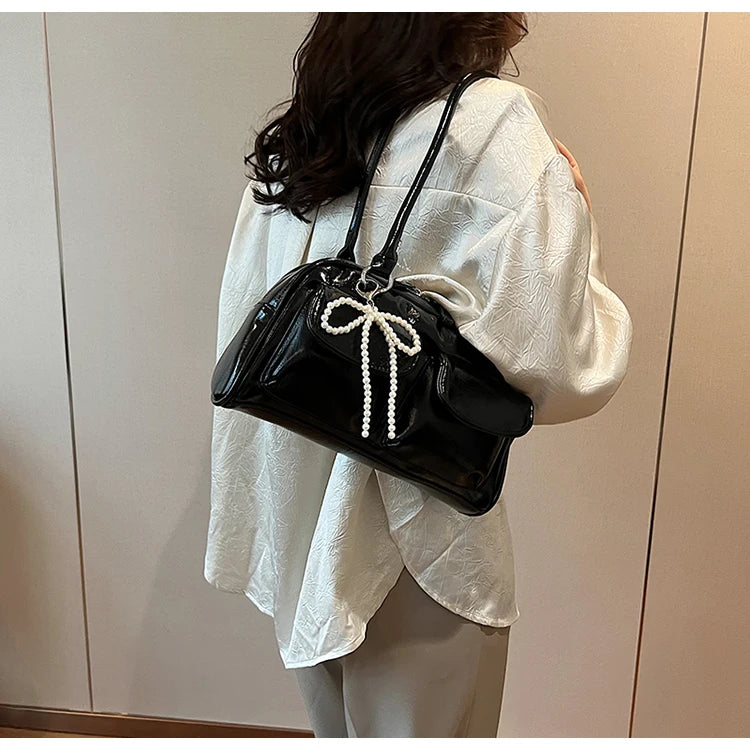 Solid Sewing Thread Fashion Glossy PU Shoulder Bags Baguette Versatile Hand Bags 2025 Hot Sale Bags for Women Bolsas Femininas
