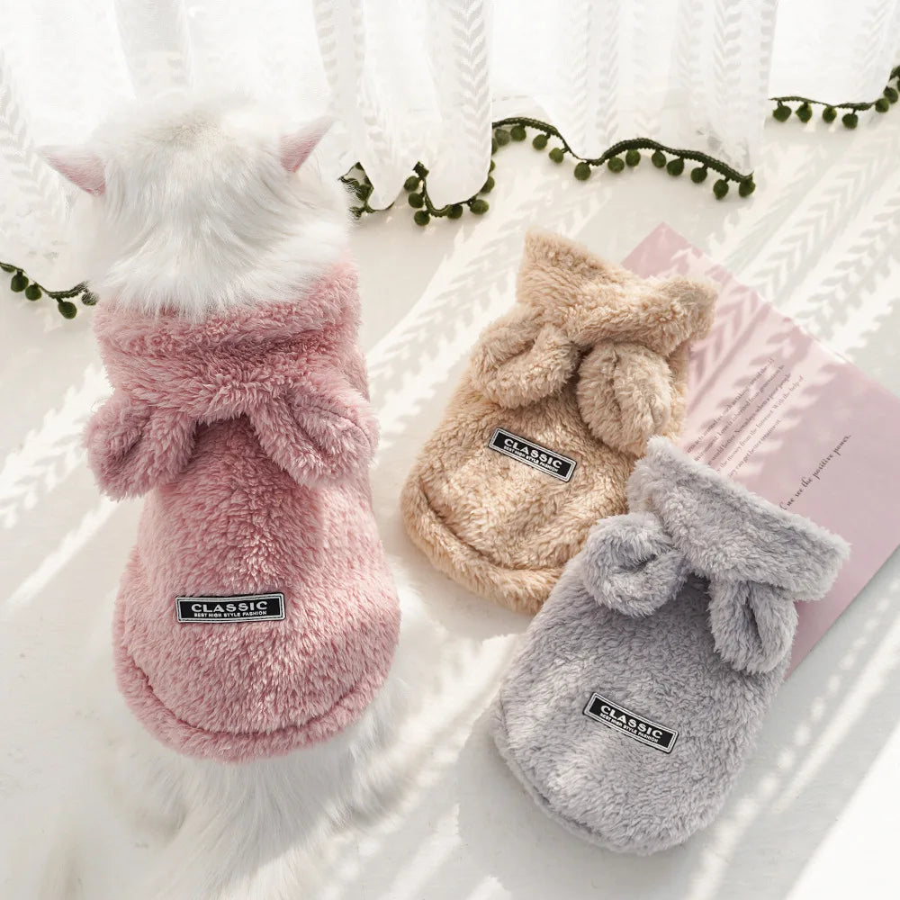 Pet Dog Soft Fleece Clothes Cute Hoodie Coat for Small Medium Dogs Cats Autumn Winter Puppy Hooded Jacket Sweater Pug Apparel