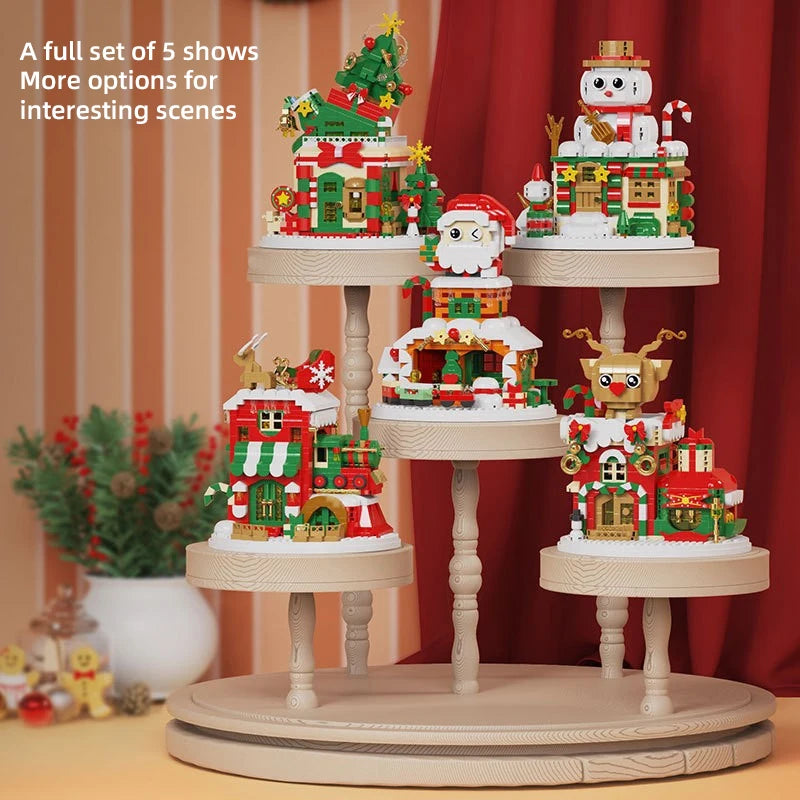 Christmas Gifts Micro Building Block Series Santa Claus Reindeer Puzzle Assembling Bricks Table Decoration Toys Children Kids