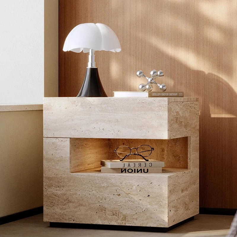 Wabi Sabi Minimalist Nightstands Rectangle Trendy Premium Glam Nightstands Bedroom Hidden Storage Mesilla De Noche Furniture