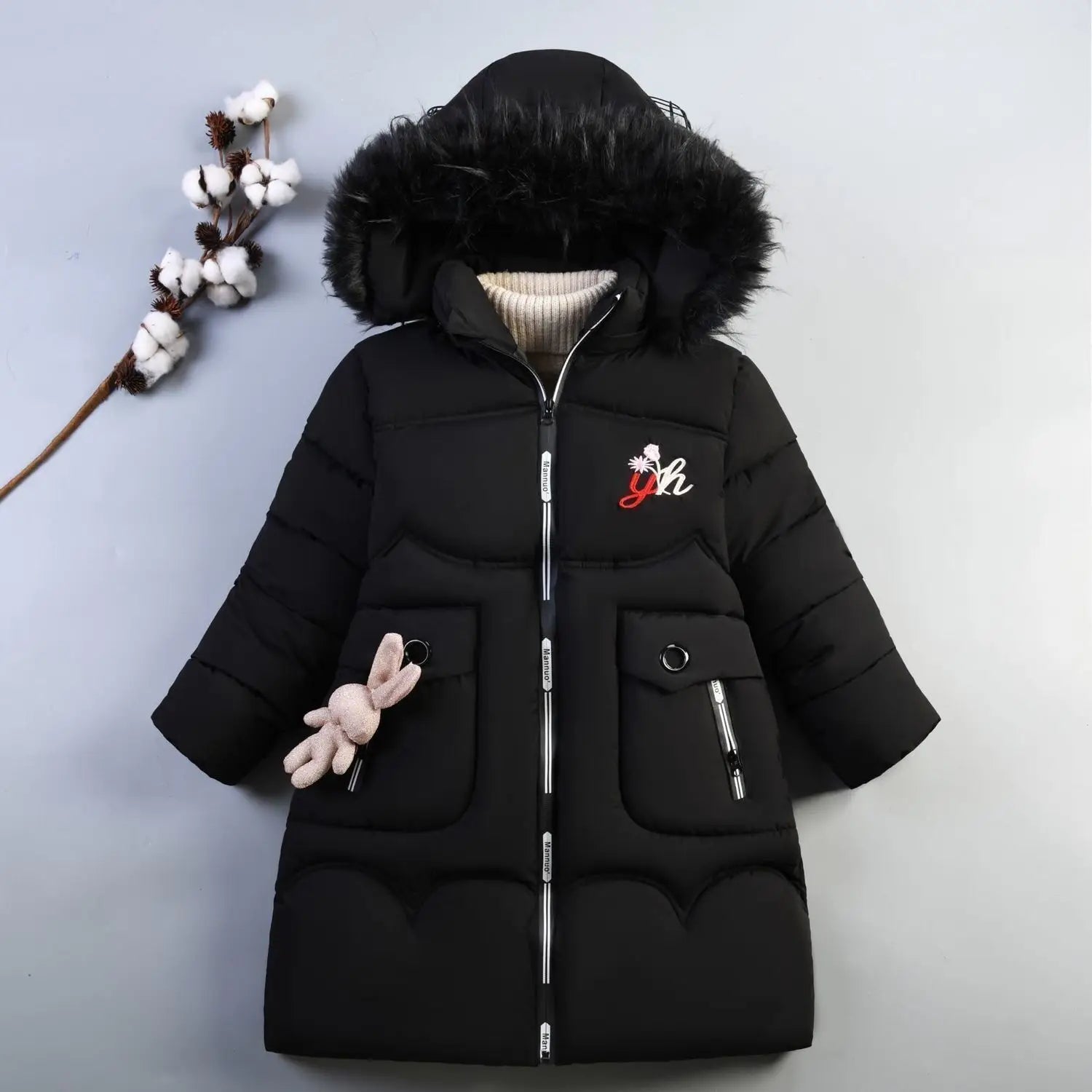 5-14 Years Old Winter Boys Girls Jacket Long Style Hooded Fur Collar Colorful Heavy Coat For Kids Children Outerwear