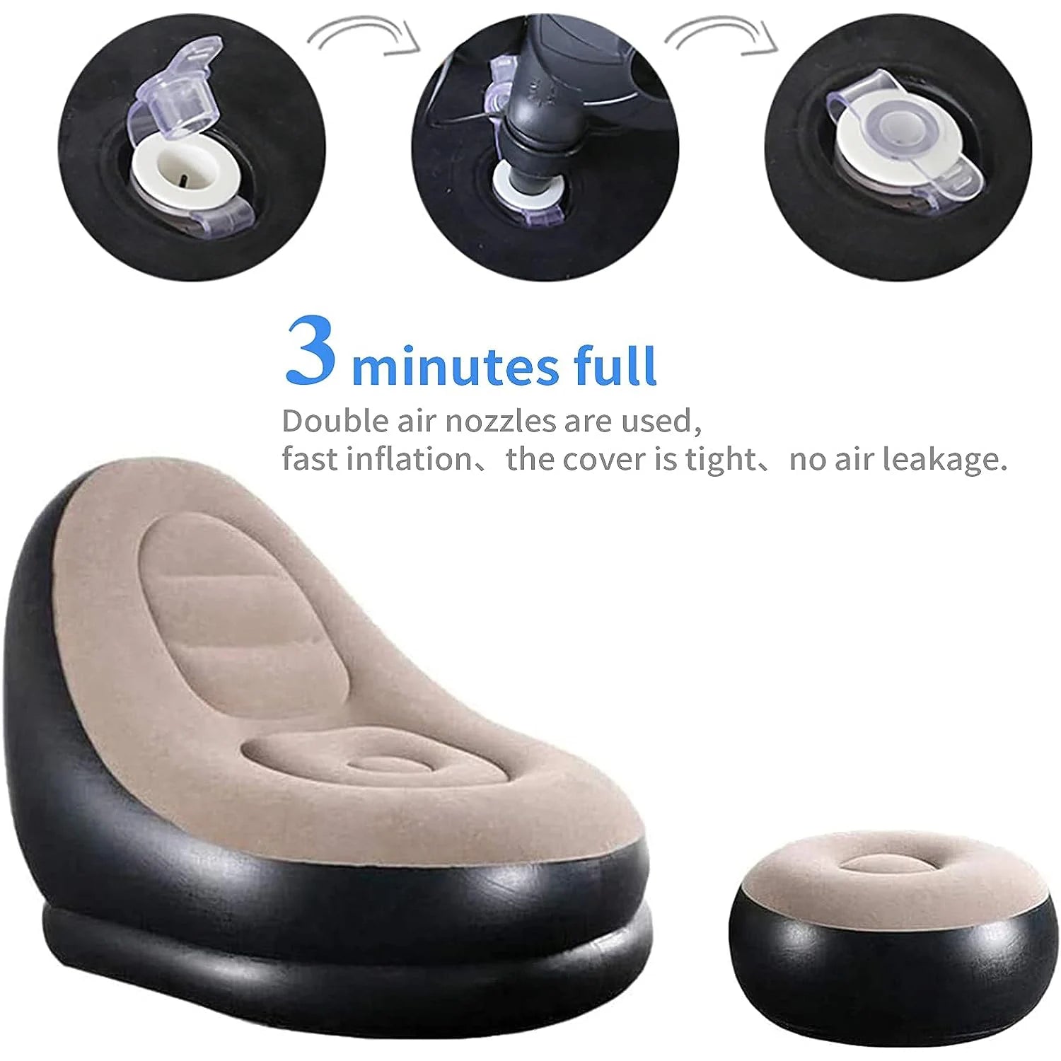 Lazy Couch Sofas Inflatable Chair Foldable Recliner Outdoor Sofa Bed Footstool Portable Folding Air Bed Lunch Lounge Chair Set