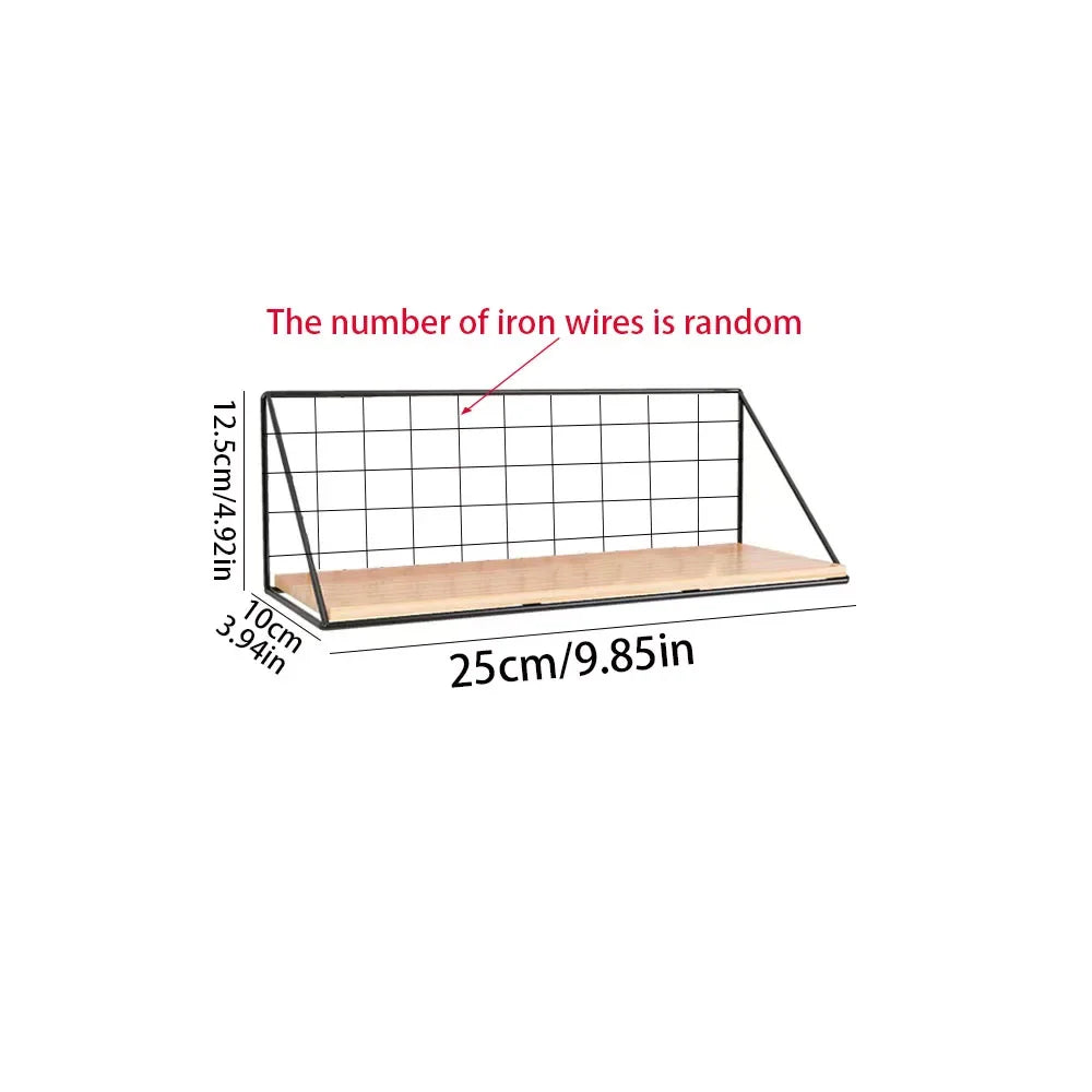 1Pcs Floating Shelves Wall Mounted Wood Storage Display Shelf with Metal Wire Basket Hanging Rack for Dorm Bedroom Bathroom