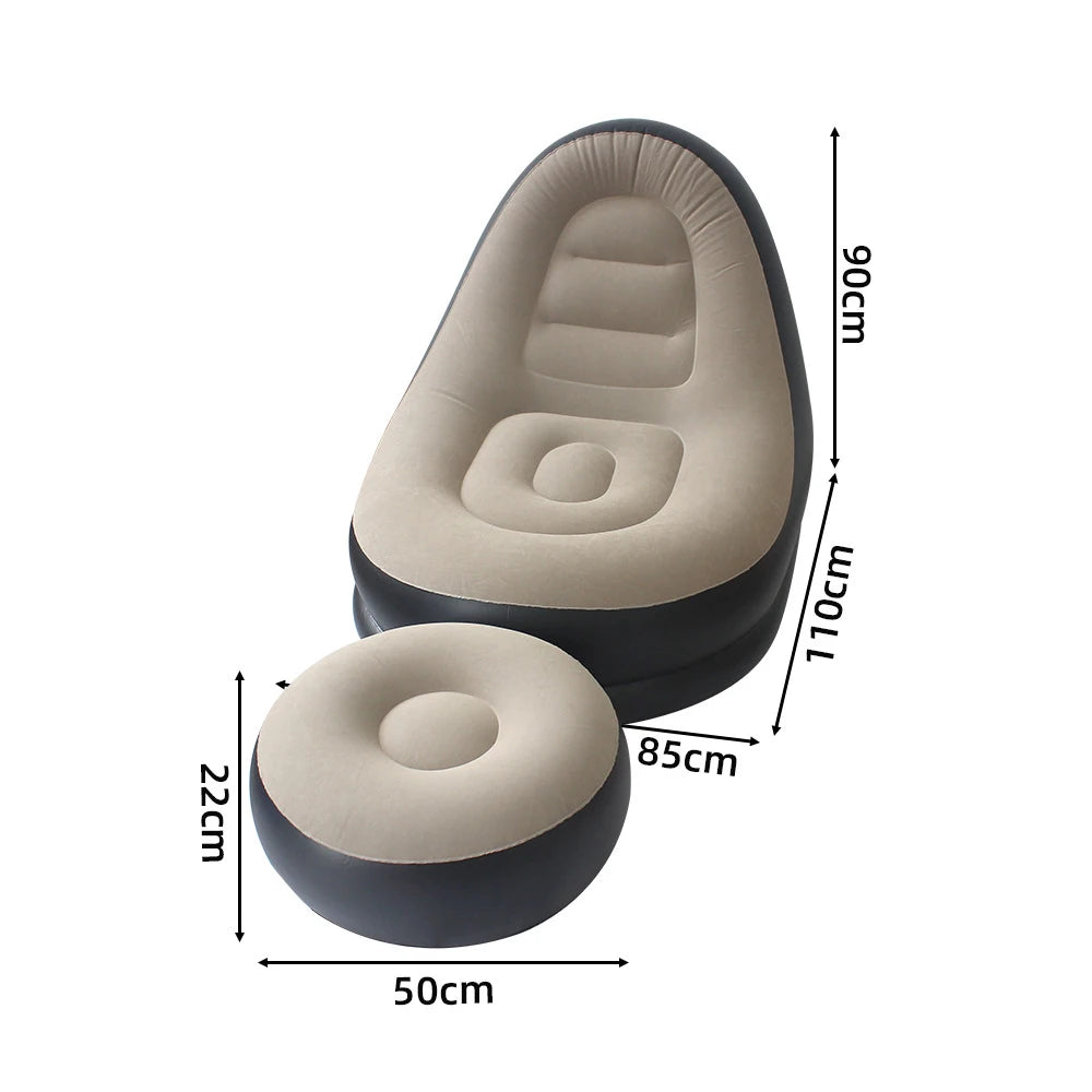Lazy Inflatable Lounge Chair Pvc Flocking Sofa with Foot Stool Folding Portable Outdoor Camping Air Couch Sofa