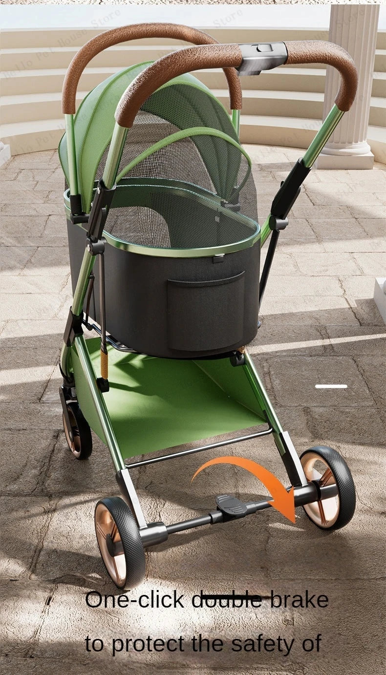 Detachable Pet Stroller Ultra-light Portable Outdoor Cat and Dog Stroller Aluminum Alloy Frame Four-wheel Shock Absorber