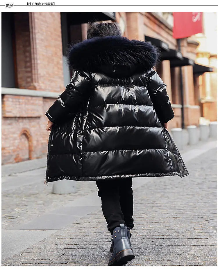 5-14 Years Old Winter Boys Girls Jacket Long Style Hooded Fur Collar Colorful Heavy Coat For Kids Children Outerwear