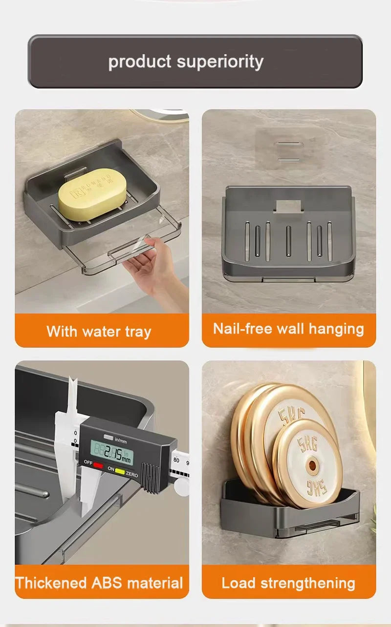 Bathroom Soap Holder Free-Punching Wall Mounted Soap Sponge Holder Organizer Double drainage Soap Dish Bathroom accessories
