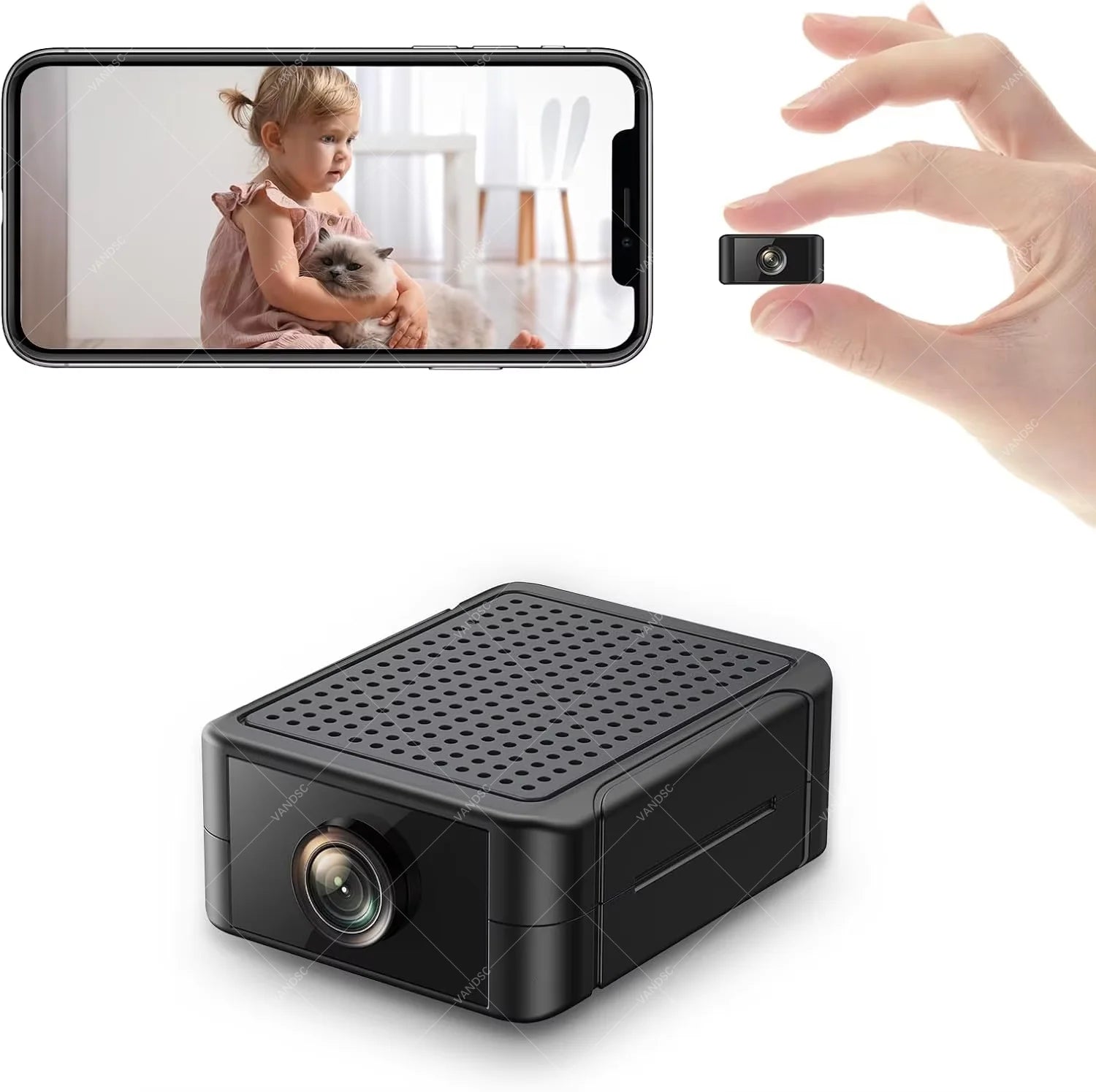 Indoor 4K Security Mini Camera Night Vision 4H Battery Life Motion Detection Alerts SD/Cloud Storage Phone App Control Baby Cam