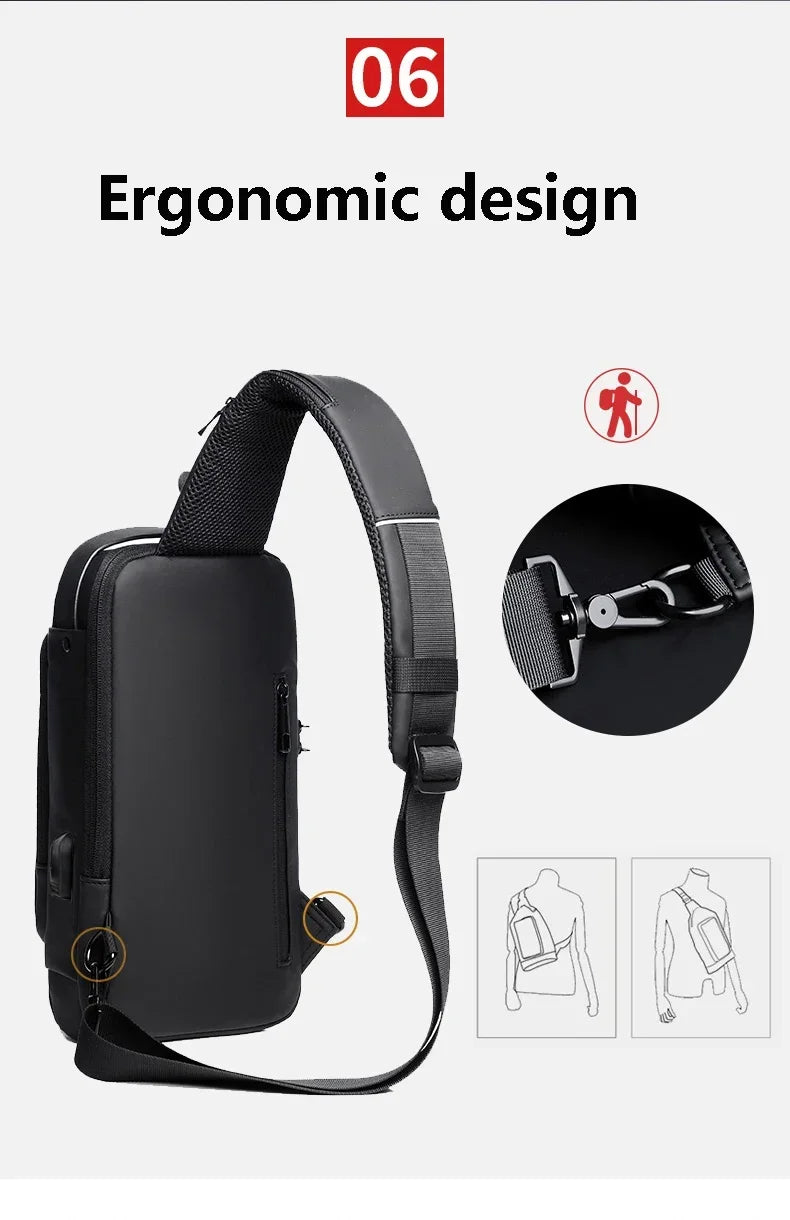 Men's anti-theft chest bag, multifunctional USB crossbody bag, travel sling bag, crossbody bag