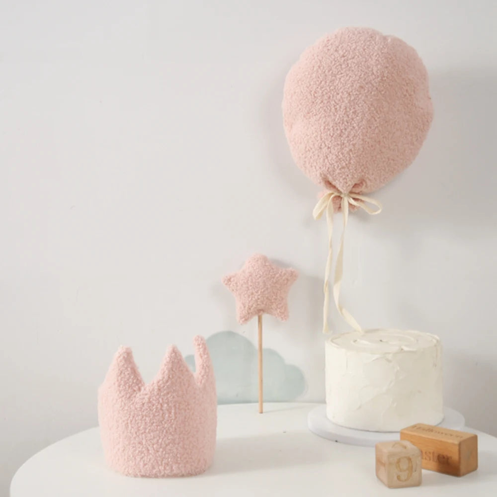 Baby Teddy Velvet Balloon Crown Hat Headwear Star Fairy Stick Happy Birthday Party Decoration Newborn Photography Accessories