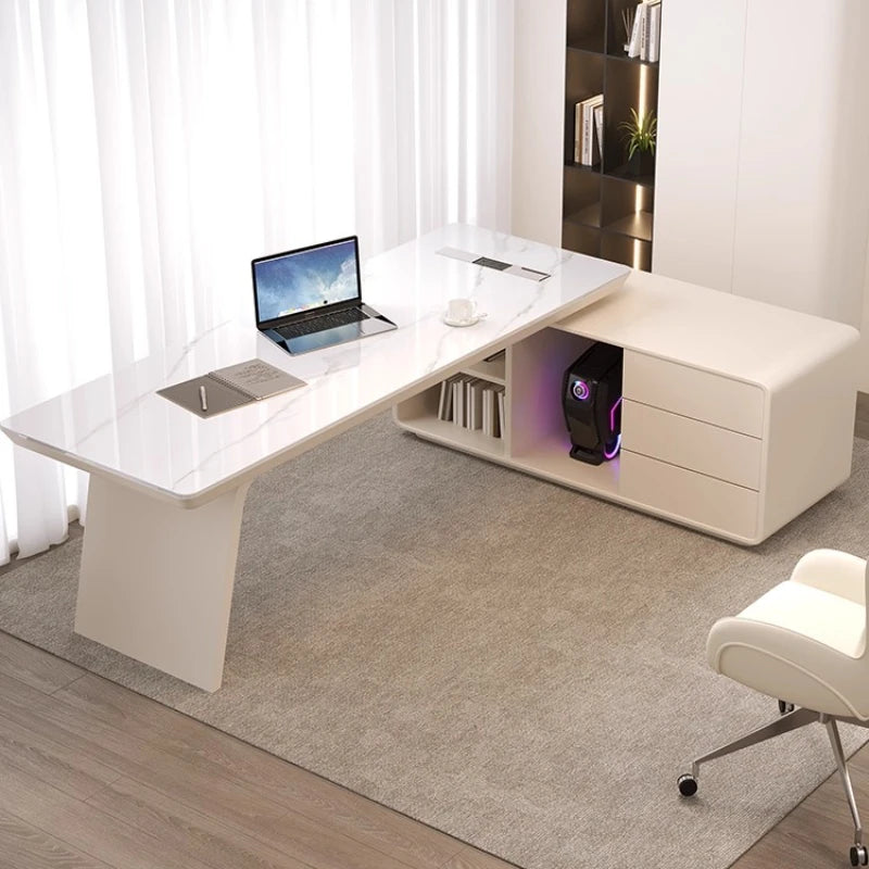 White minimalist office desk modern Elegant high-end design executive desk Mid century luxurymesa ordenador interior furniture