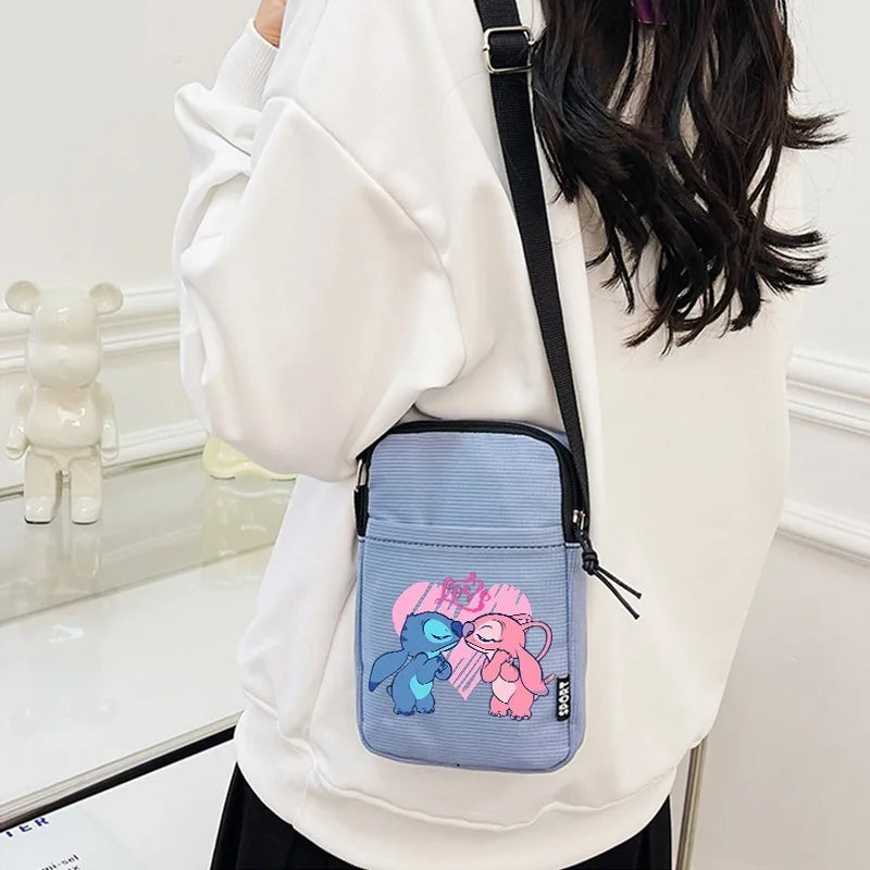 Disney Stitch Fashion Mobile Phone Bags Anime Women Messenger Bag Children Kawaii Coin Purse Girls Portable Crossbody Pouch Gift