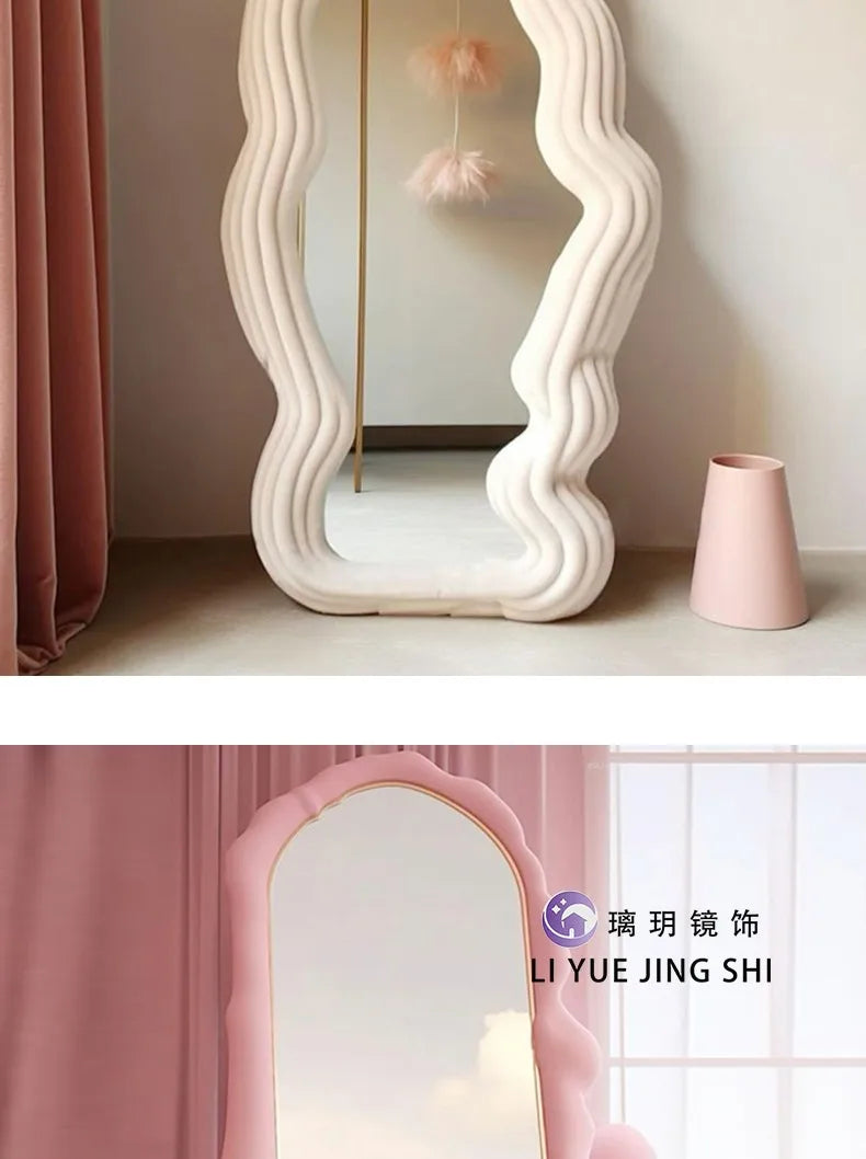 Modern Ornament Mirror Aesthetic Irregular Women Kawaii Design Mirror Standing Dorm Espejos Decorativos Home Accessories