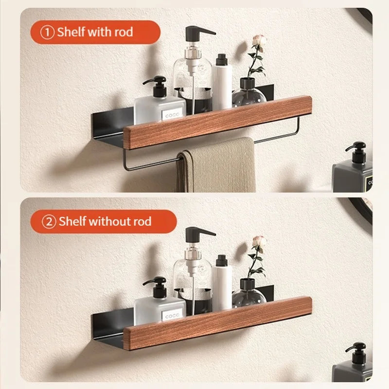 Wood Aluminum Waterproof for Bathroom Shelf Shelves Shampoo Makeup Storage Holder Accessories Kitchen Sorage