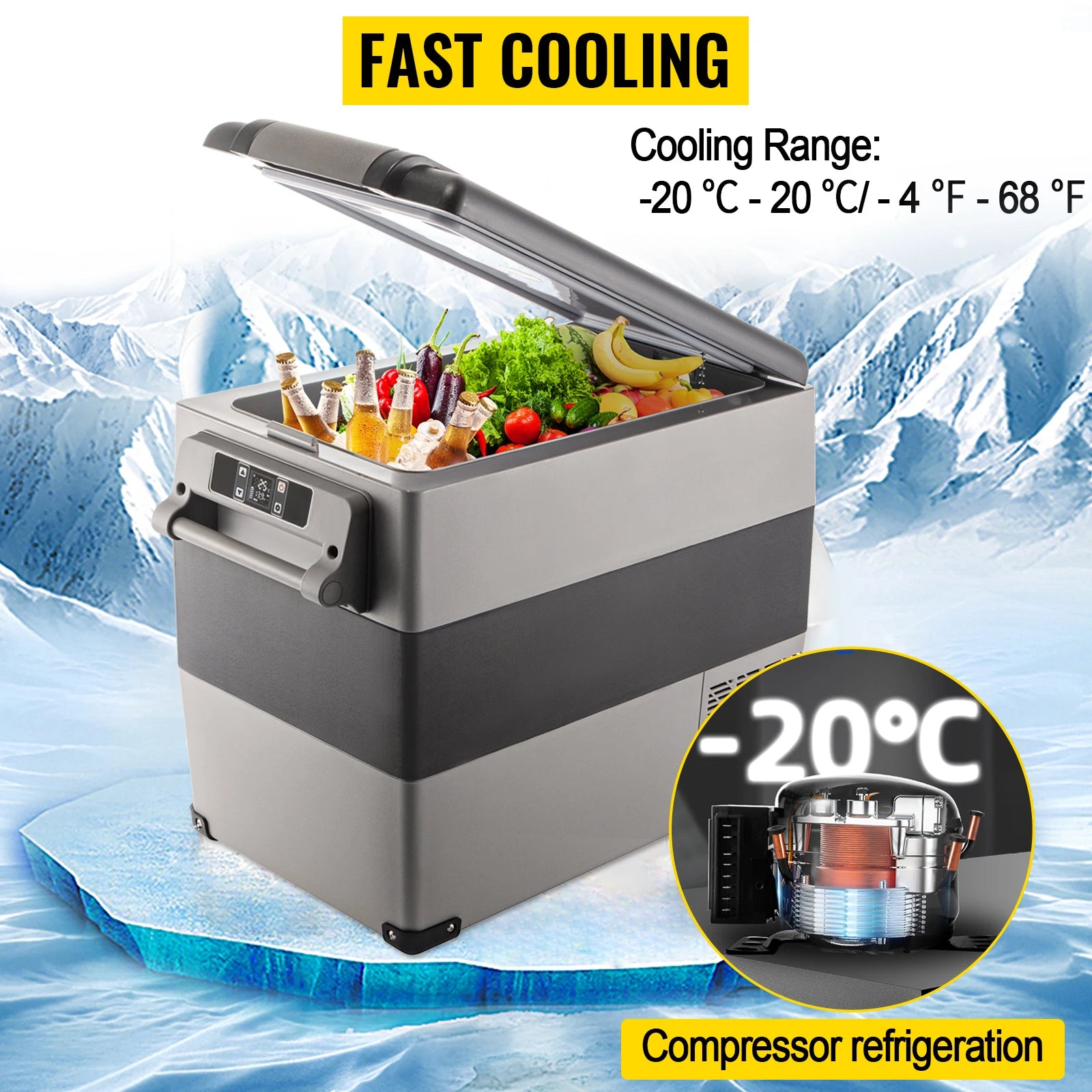 35L/45L/55L Car Refrigerator Mini Fridge Freezer Portable Compressor Cooler 12/24V DC 110-240V Ice Box for Camping
