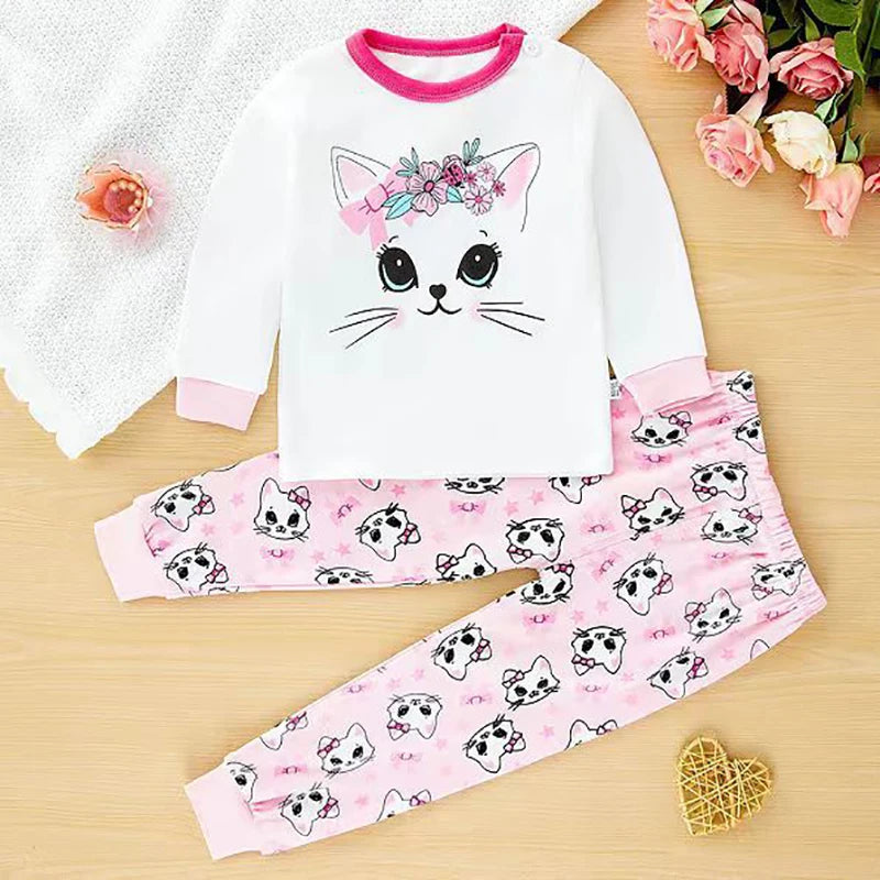Little maven Winter Autumn Baby Girls Sets 2025 Tops+Pants Sets Kids Clothes Cartoon Cats Pajamas Children's Clothing Cotton