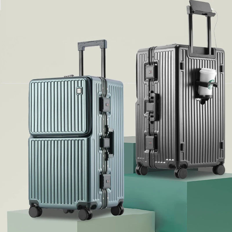 26/28/32 Inch Large Capacity Travel Suitcase Rolling Luggage Aluminum frame Suitcase Trolley Case with Cup Holder Travel Case