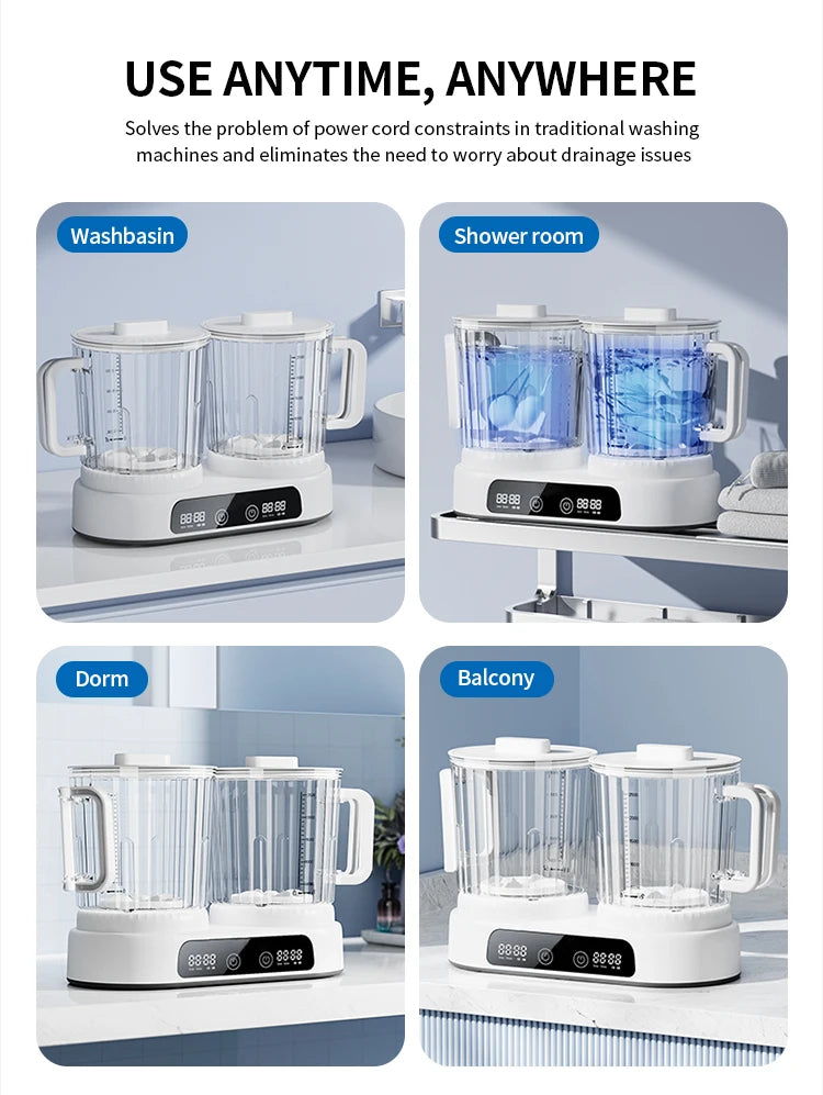 U10 Double Barrel Mini Washing Machine LED Digital Display Small Semi Automatic Wheel Home Dormitory Portable Washing Machine.