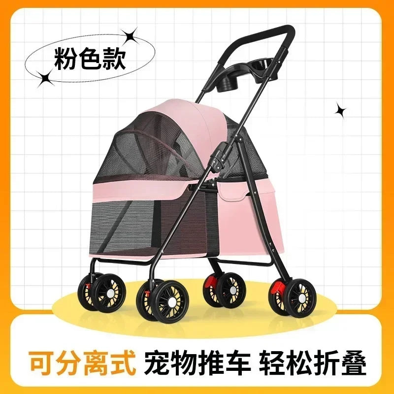 Pet Stroller Dog Cat Large and Small Dog Out Pet Cart Outdoor Travel Lightweight Foldable Cat Supplies
