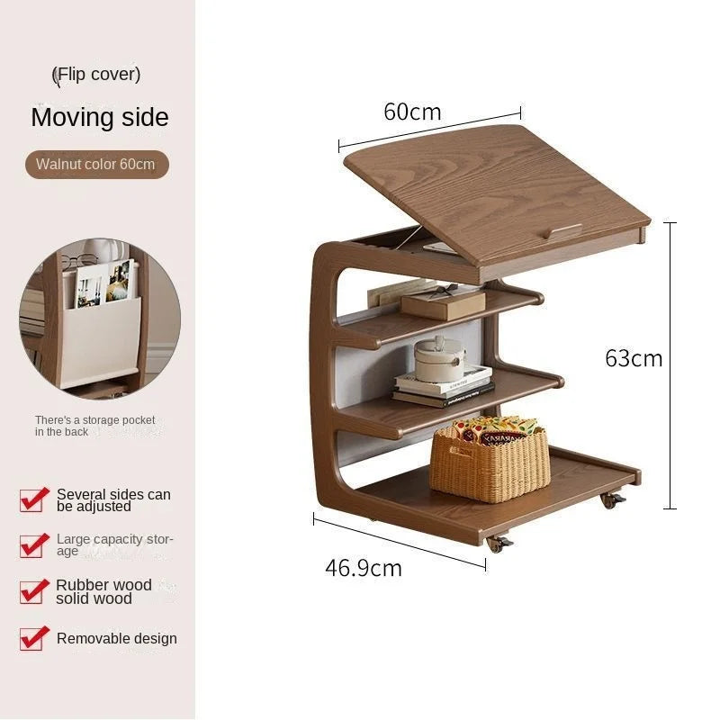 X&D Solid Wood Sofa Side Several Movable Living Room With Wheel Side Cabinet Bedside Shelf Simple Household Coffee Small Table