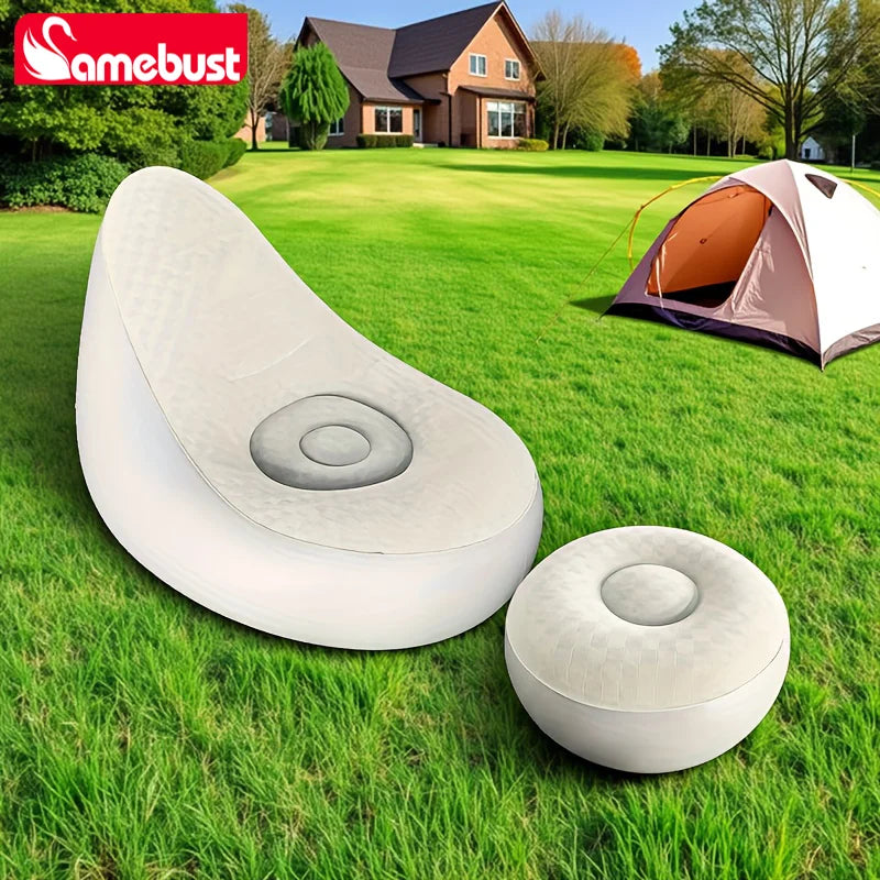 Camebsut Lazy Couch Inflatable Sofa Chair Foldable Recliner Outdoor Sofa Bed Footstool Portable Air Bed Lunch Lounge Chair