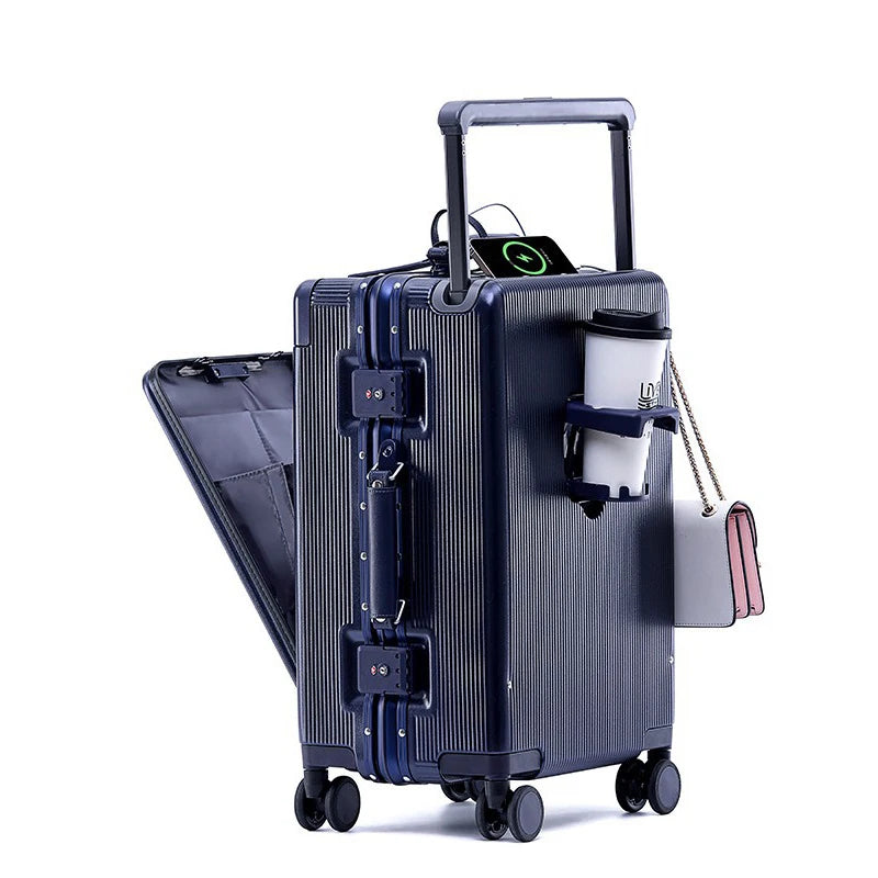 24"26 Inch Travel Suitcase Aluminum frame Wide Trolley Case Carry-on Luggage with Cup Holder 20Inch Boarding Box Rolling Luggage