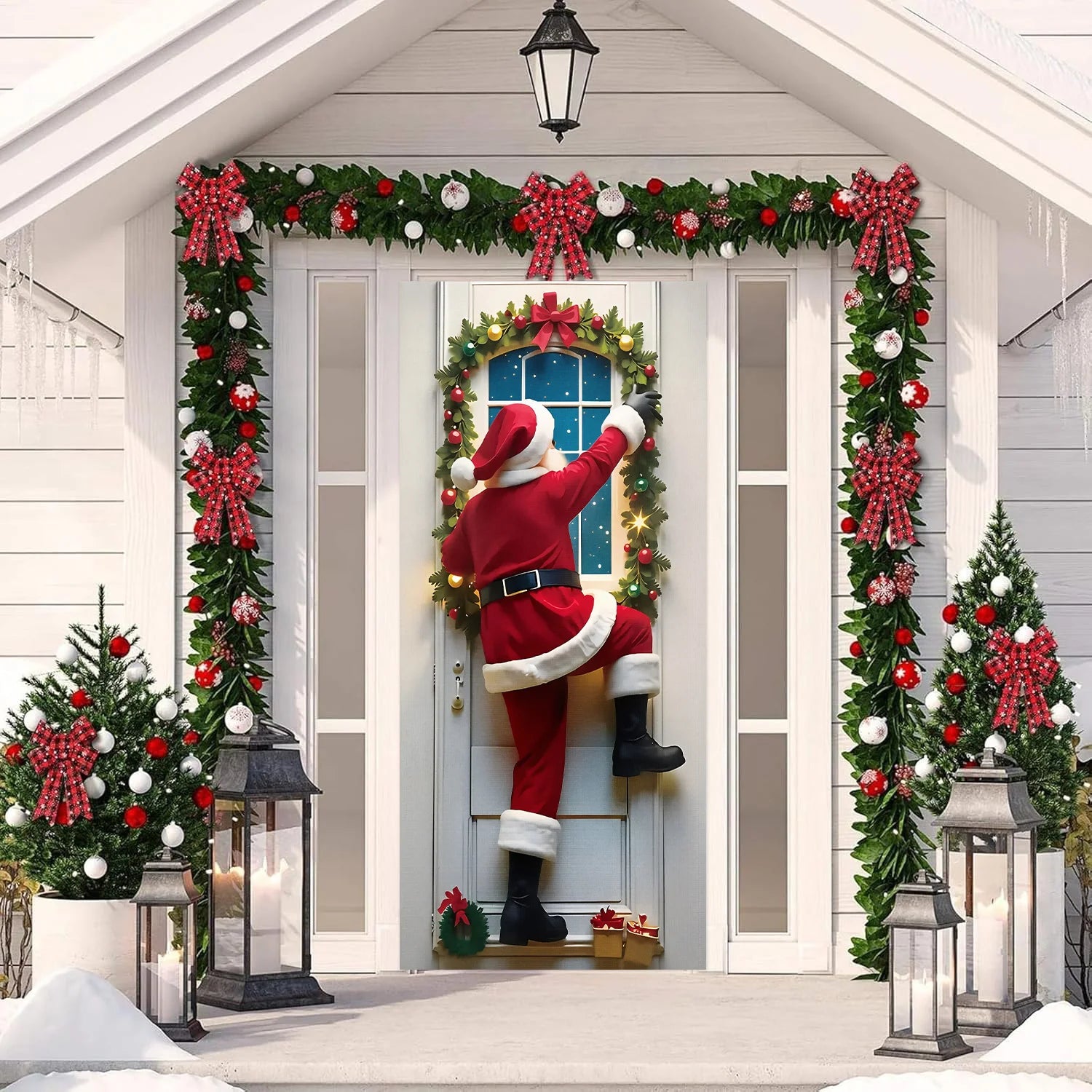 1pcs 2D Christmas Theme Door Cover Banner 2026 New Year Living room Decor Xmas Navidad Santa Snowman animals decor Favor Gift