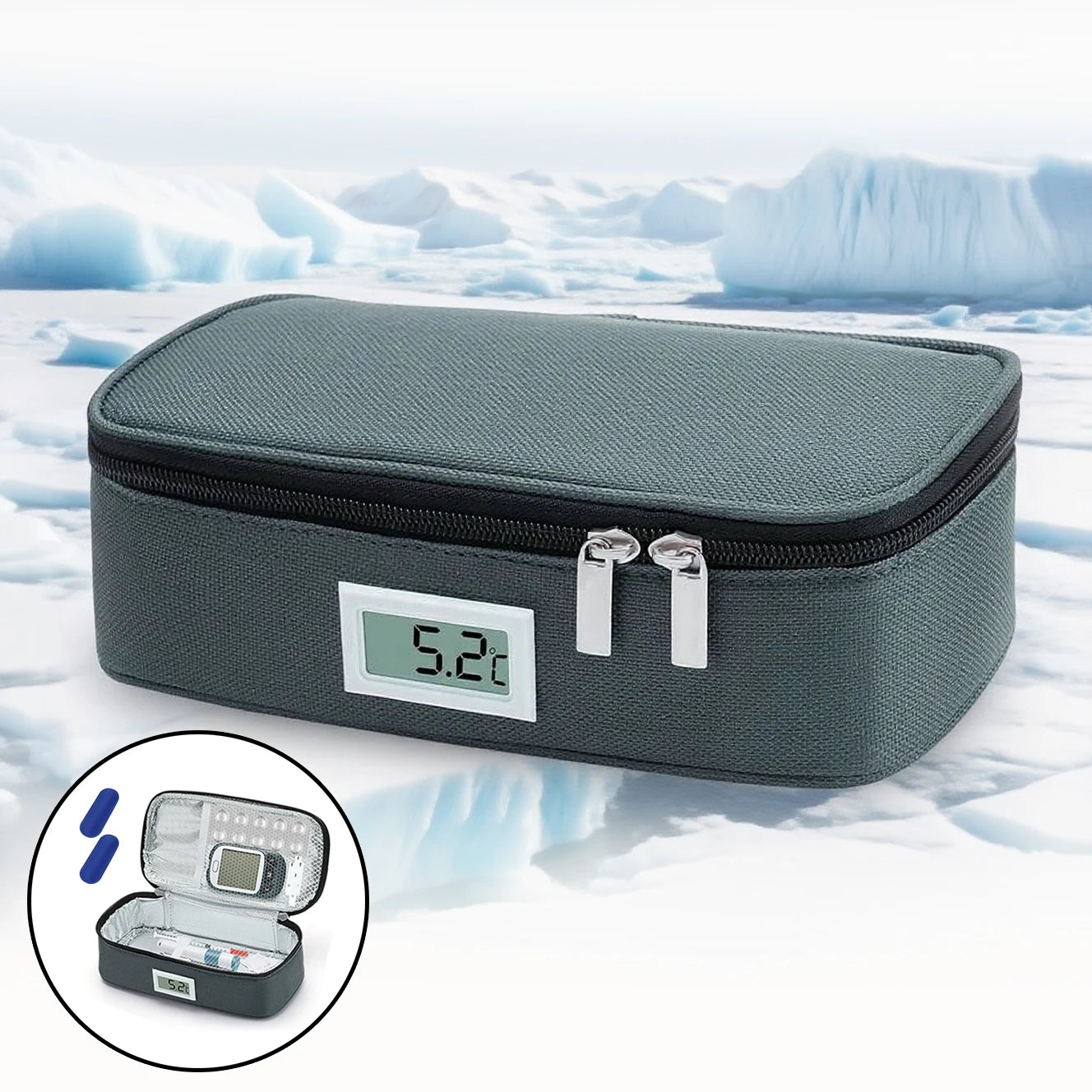 Insulin Refrigeration Small Refrigerator Convenient Medicine Refrigerator With 2 Ice Packs LED Temperature Display OutdoorTravel