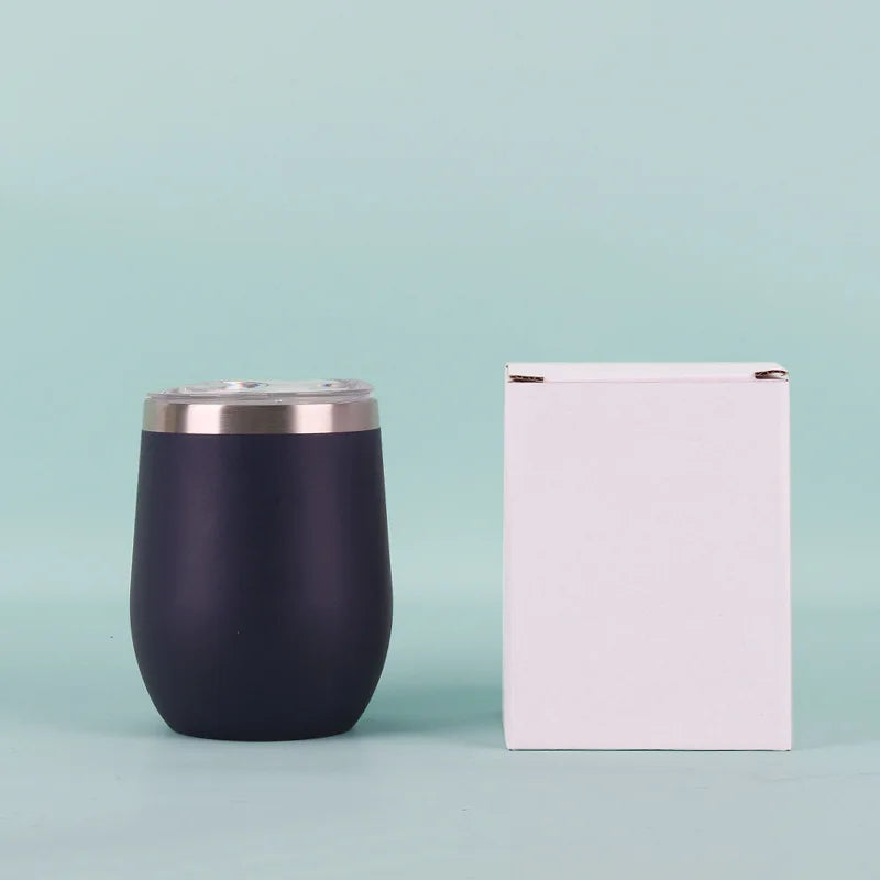 50pcs Custom 12oz double wall stainless steel wine tumbler insulated vacuum egg shape wine tumbler with sliding lids